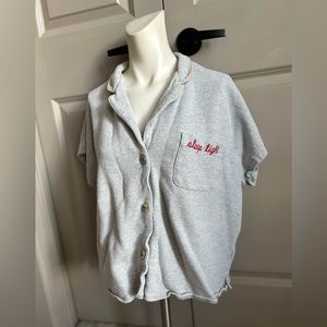 Madewell • Sleep Tight Embroidered Collared Button Up Lounge Top Grey Medium